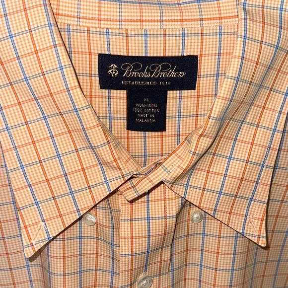 Brooks Brothers Peach and Blue Checkered Shirt XL - Picture 2 of 3